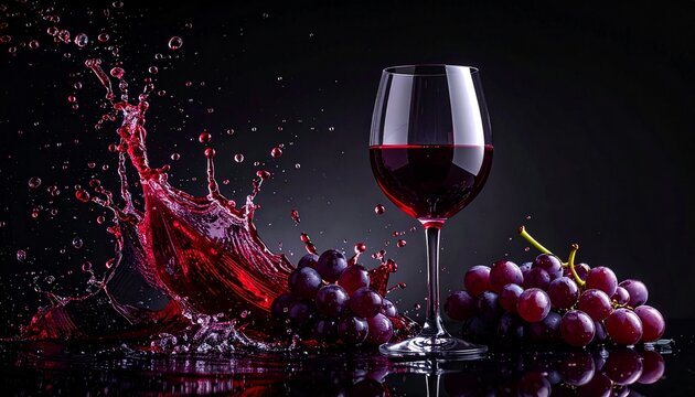 Elegant Red Wine Splash and Grape Frozen Motion Background