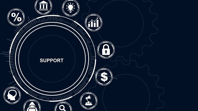 Support concept with icons and gears on dark blue background service help