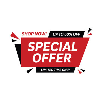 special offer sale banner modern red and black design on white background