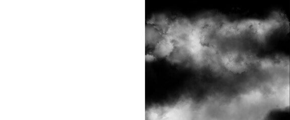 Naklejka premium Atmospheric white smoke on black background, ethereal fog texture for overlay, mystical vapor clouds with dramatic lighting and high contrast