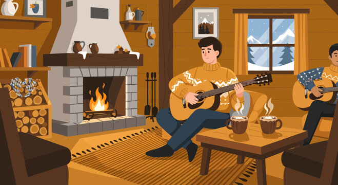 Man Playing Acoustic Guitar Indoors 1.