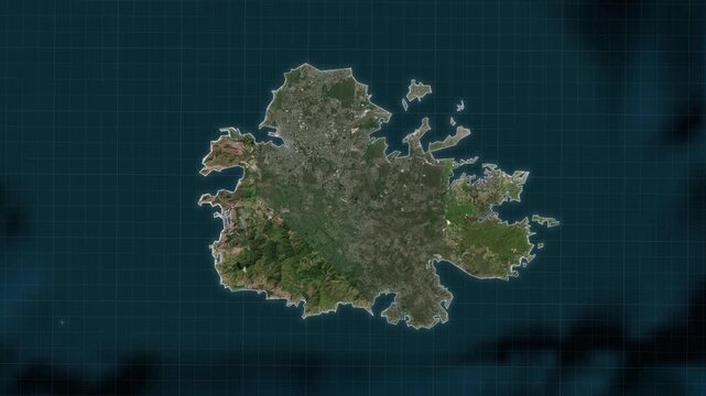 Antigua Island Caribbean Satellite Map Animation with Glowing Border and Grid Background 4K