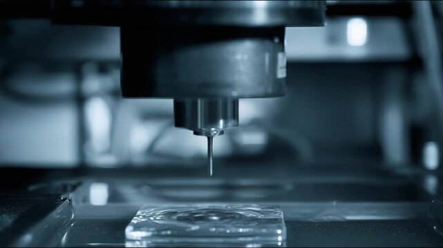 Industrial precision machine tool using advanced technology for micromachining on a small component, highlighting the accuracy and innovation in modern manufacturing and engineering