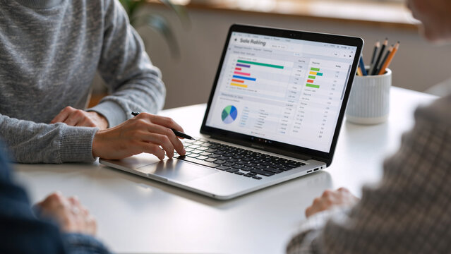 People analyzing data on a laptop