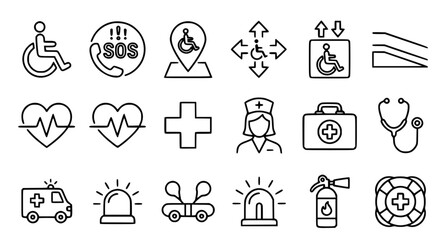 Fototapeta premium Accessibility and SOS Emergency Thin Line Icons Bundle