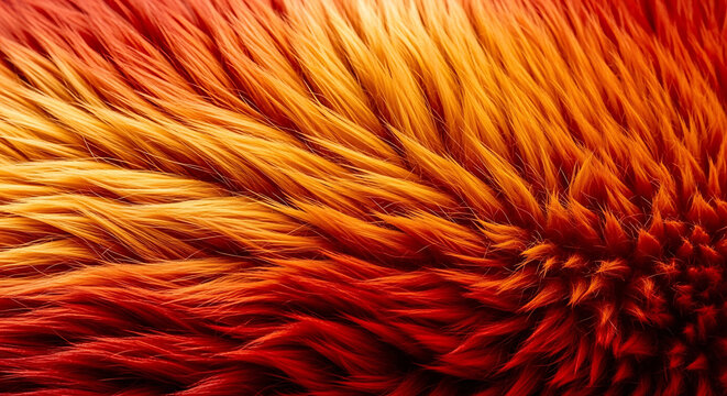 Abstract Close Up of Soft Vibrant Orange and Golden Yellow Synthetic Fur Texture featuring a Swirling Radial Pattern for Creative Background and Fashion Decor