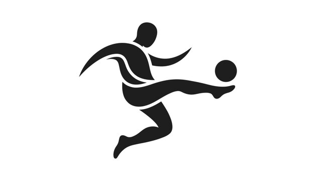 Dynamic soccer player kicking ball logo icon silhouette isolated on white background