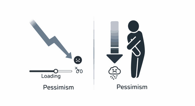 Two contrasting icons representing pessimism and a downward trend