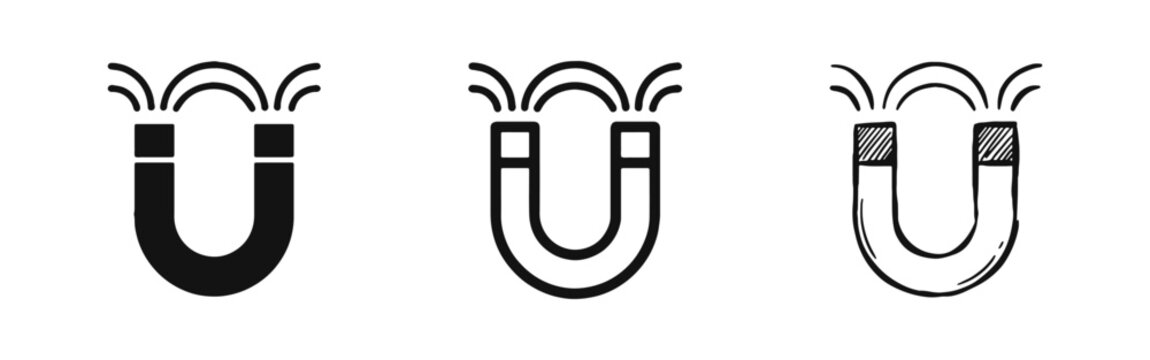 Horseshoe magnet attraction and marketing strategy icon set