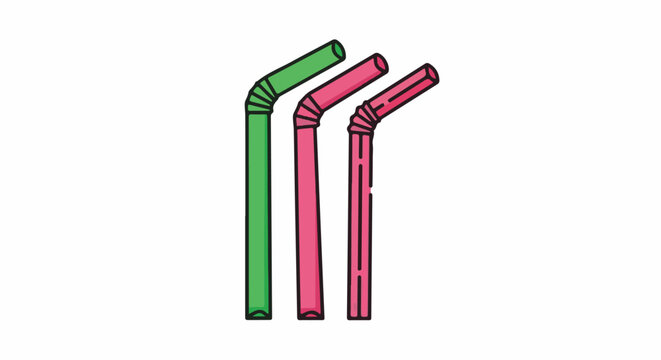 Three colorful drinking straws with bendable sections