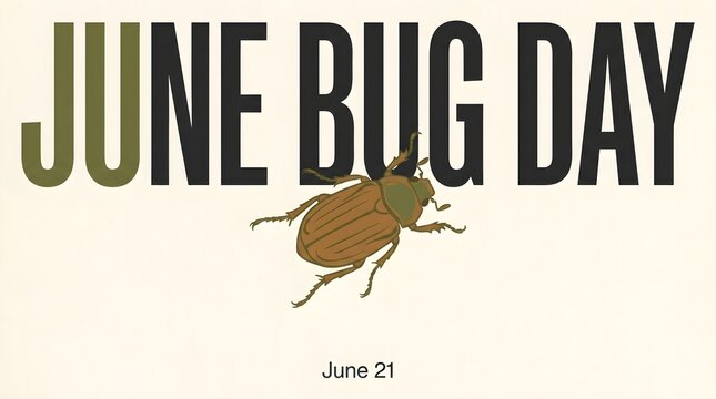 Minimal June Bug Day Typography Poster with Bold Sans Serif Text and Botanical Beetle Illustration