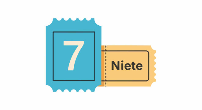 Two tickets, one with a large number 7, the other with "Niete