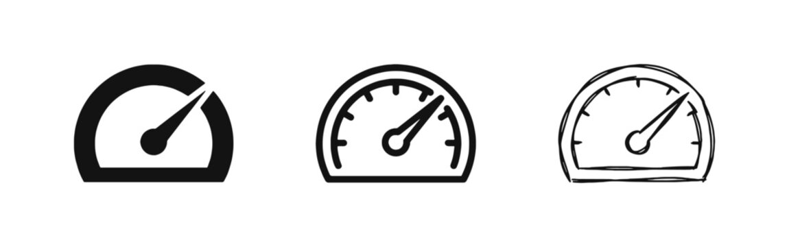 Speedometer gauge icon, performance dashboard dial symbol