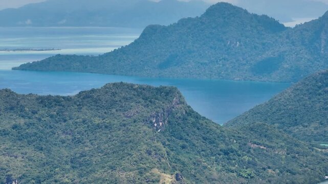Aerial view of seascape with tropical islands in the blue sea.Tun Sakaran Marine Park, Sabah, Malaysia.