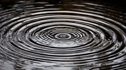 Fototapeta premium synchronized. Concentric water ripples expanding on dark surface with new ripples joining from center. travel magazines, destination branding, designed for outdoor magazines and nature guides.