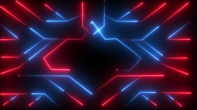 Abstract neon motherboard icon . 4k video animation . Circuit Board with neon line moving electrons Data Flow Loop Background Animation. Motion graphics of rectangle neon ..