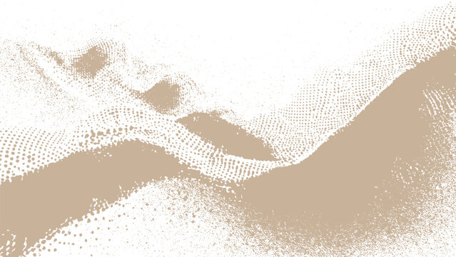Brown and white abstract halftone pattern with dots and waves decorative design element