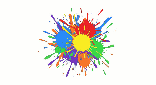 Vibrant, colorful paint splatters exploding outwards
