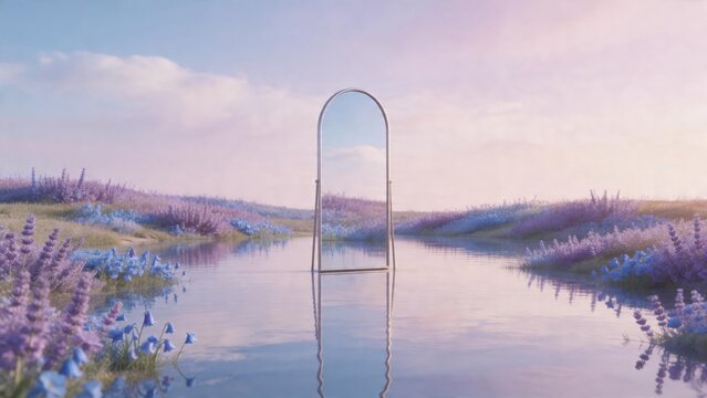 Mirror in a floral water landscape