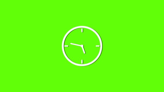 Reverse clock animation showing time running backward on green background