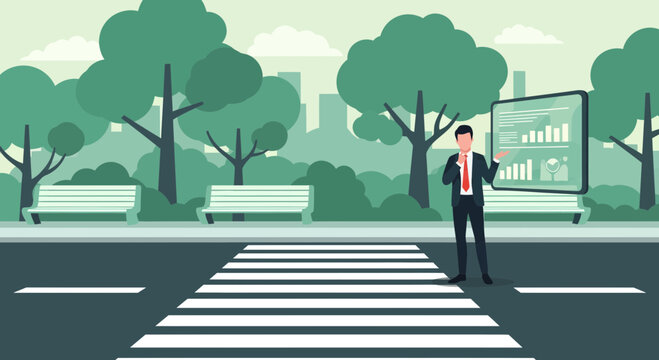 Man standing on crosswalk alone.