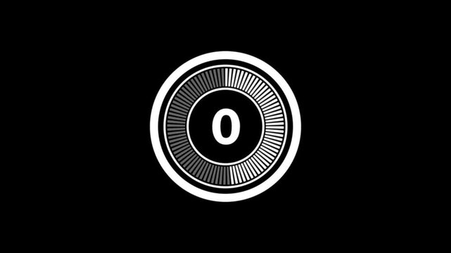 5 second countdown timer, digital circular animation from 10 to 0 seconds on black background.