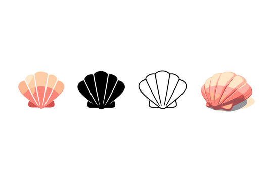 Collection of seashell icons and illustrations in various styles