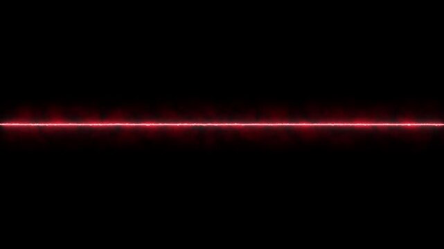 Red laser beam with smoke effect on black background.