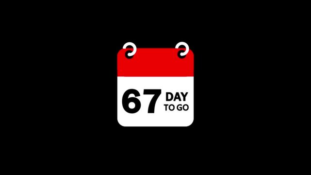 Animated 67 day to go calendar icon animation on black background.