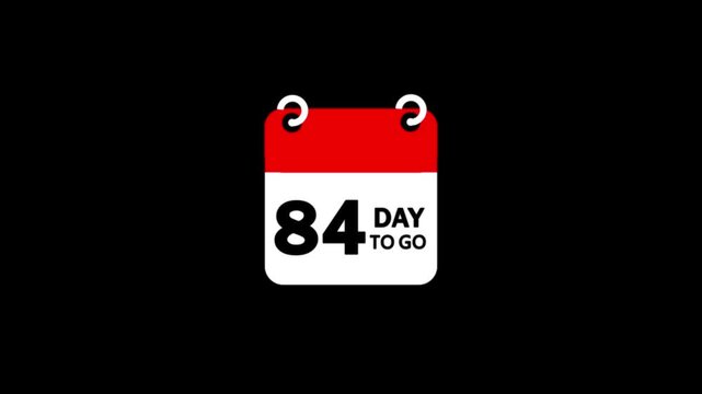 Animated 84 day to go calendar icon animation on black background.