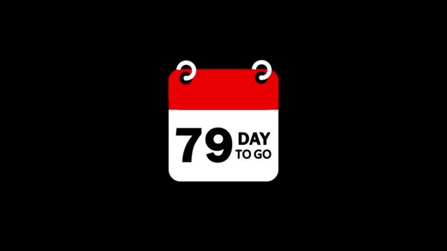 Animated 79 day to go calendar icon animation on black background.