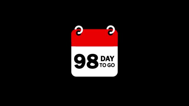 Animated 98 day to go calendar icon animation on black background.
