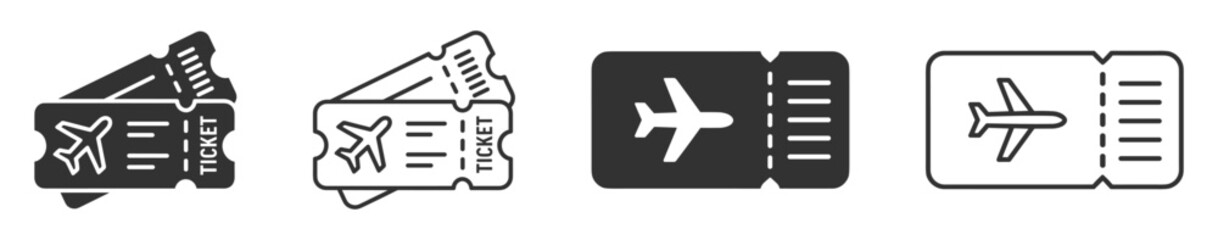 airplane ticket icon set in black and outline style vector illustration on transparent background © gerik_a