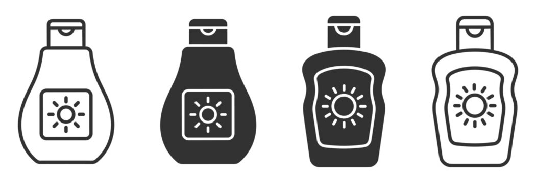 sunscreen lotion bottle icons set isolated on transparent background