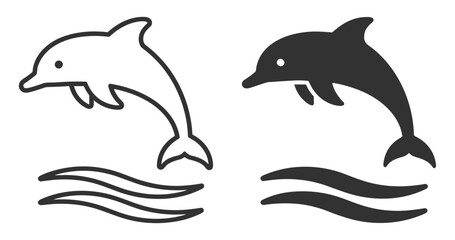 dolphin icons silhouette and outline aquatic animal symbols on transparent background © gerik_a