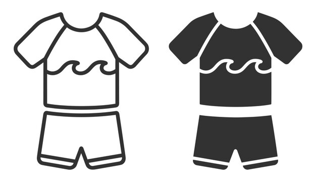 children swimwear icon set with short sleeve rash guard and swim shorts on transparent background