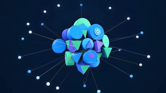 A vibrant illustration of interconnected globes and shapes.