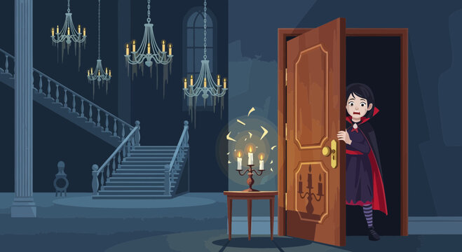 Cartoon Vampire Standing in Doorway.