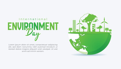 Fototapeta premium International Environment Day Template with Green Earth and Nature Elements