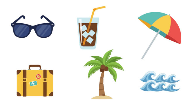 Essential Summer Elements: A vibrant composition showcasing key items synonymous with summertime bliss, evoking feelings of relaxation and adventure.
