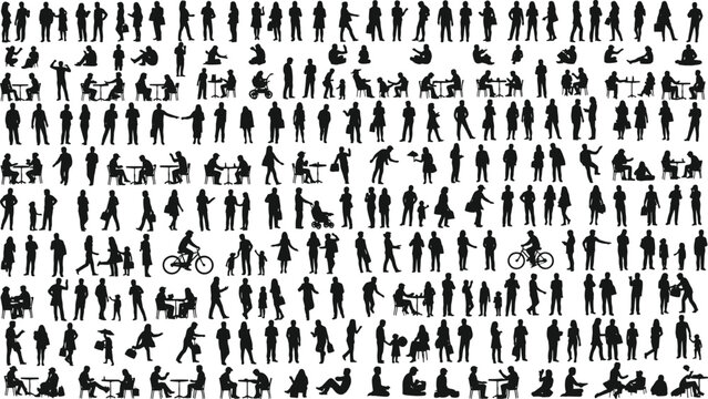 Construction worker silhouettes set, builders working with tools, engineering industrial workers, masonry carpentry and manual labor icons for architectural project design
