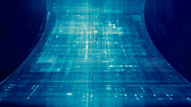 Futuristic screen display matrix, hi-tech digital data telemetry with encrypted numbers, display dynamic background for computer desktop screen display format