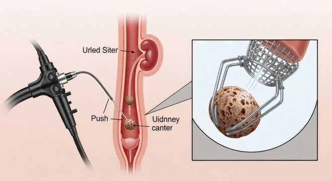 Endoscopic basket removal of kidney stones in urinary tract diagram