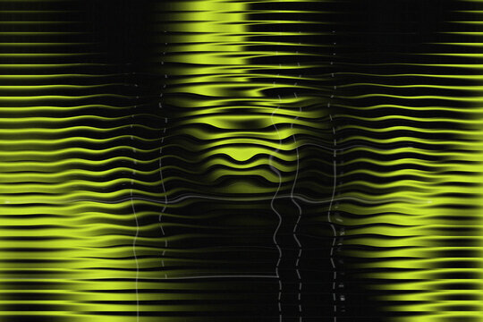 Glitchy green distortion on black background