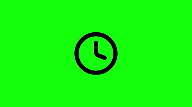 Animated clock icon with circular arrow on green screen background, representing time