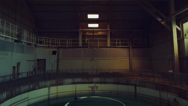 Massive cylindrical tank functioning as a particle detector in a research facility, creating an environment for studying neutrinos and cosmic ray interactions
