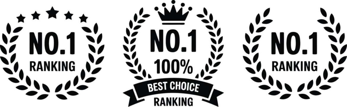 No. 1 Rank Icon Vector Featuring Winner Symbol, Laurel Crown and Top Position Achievement Label Illustration