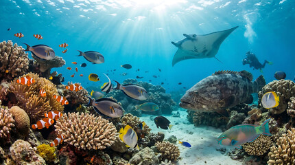 Fototapeta premium coral reef with fish and coral