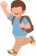 cute boy student with backpack running waving hello © Doodle Untukmu