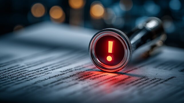Red Exclamation Mark On Legal Document Highlighting Critical Risks - Business Compliance, Legal Warning, Security Alert, Contract Review